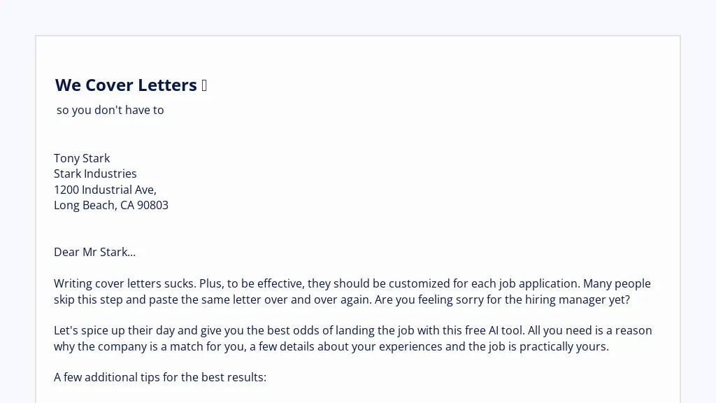We Cover Letters reviews, We Cover Letters pricing and alternatives
